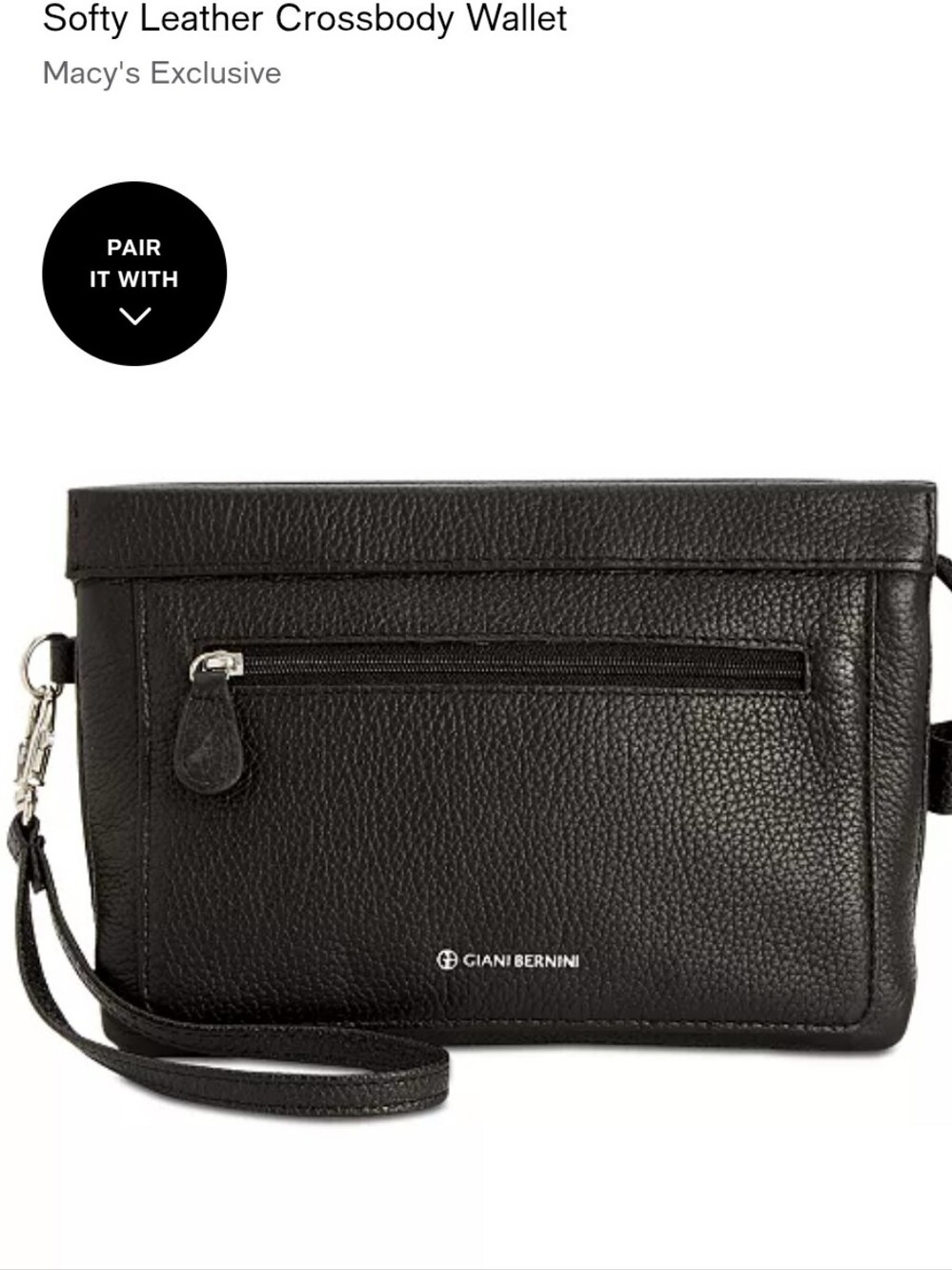 Giani Bernini Black Pebbled Leather Shoulder Bag with Wristlet Strap - Picture 12 of 13